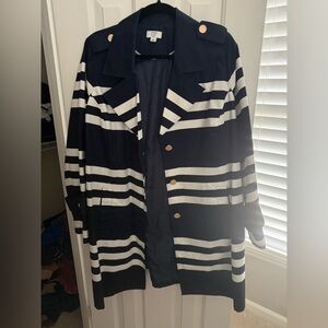 Crown & Ivy Striped Navy and White Trench Coat